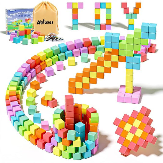 Apluses Magnetic Blocks, Magnet Building Cubes for Kids Ages 3-5, STEM Educational Sensory Autism Montessori Preschool Toys, Gifts for Kids Ages 4-8 Year Old Boys and Girls