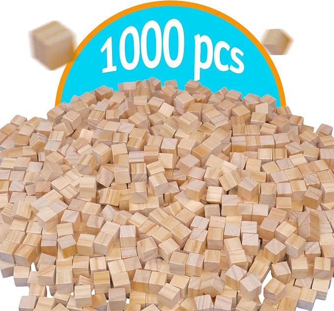 Wood Blocks, 1000-Pack - Bulk Unfinished Wooden Cubes for STEM | 1000 unfinished wood cubes in bulk for classroom building, painting, and STEM projects