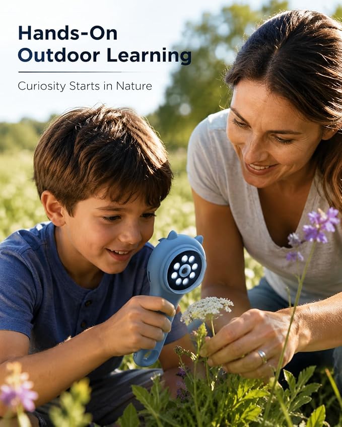 Microscope for Kids, Portable Digital Microscope for Outdoor Exploration | 500X digital magnifying glass with a 2-inch IPS screen for nature, camping, travel, and hands-on STEM learning.