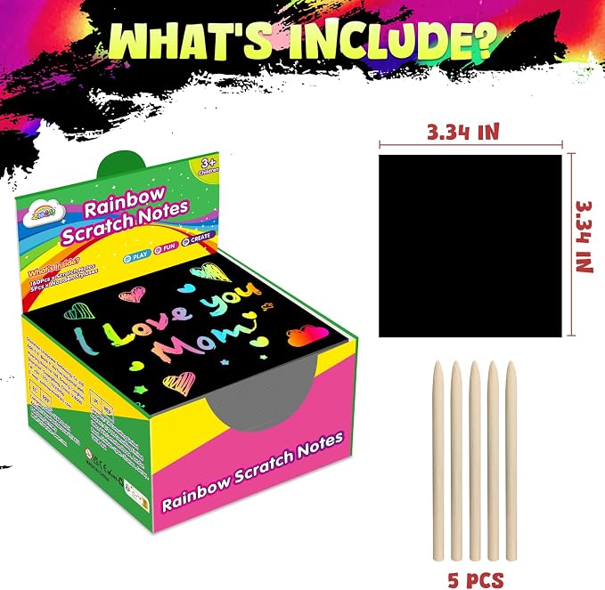 ZMLM 165 Pcs Rainbow Scratch Paper Art Notes - Crafts for Kids Ages 4-8 | Mess Free Classroom Prizes,1st 2nd 3rd Grade School Activity Bulk, Back to School Gifts for Students from Teacher