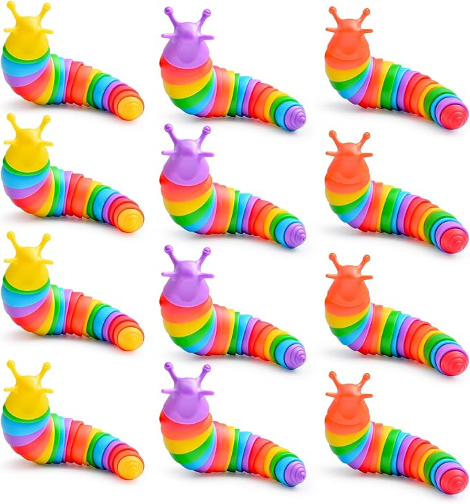 Cevioce 12PCS Slug Fidget Toys Bulk, Easter Gifts for Boy Girl Toddler 3+ Sensory Figette Worm for Adults Stress Relief for Autism ADHD Autistic Travel Toys Easter Basket Stuffers for Kids B