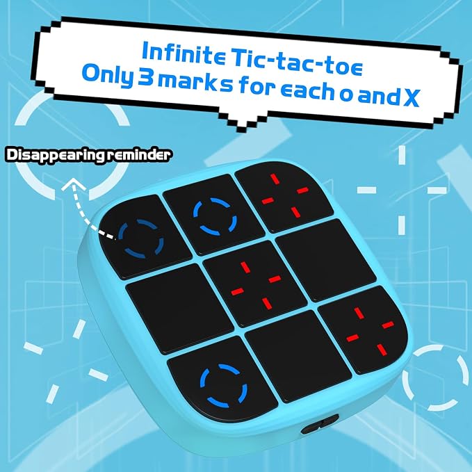 KOQQQ Rechargeable Tic-Tac-Toe Bolt Game, Upgraded 4-in-1 Handheld Puzzle Console, Electronic Educational Memory Game, Portable Travel Car Ride Board Games for Kids Adults (Blue)