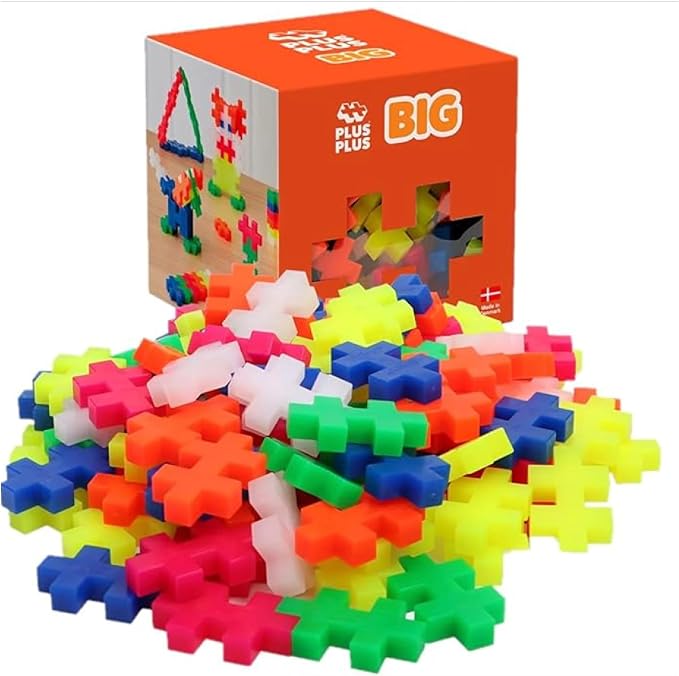 PLUS PLUS Big 100 Piece, Neon Color Mix - Large Blocks for Toddlers | Quiet Stem Toys for Toddlers, Prek Classroom Essentials, Waffle Blocks Jumbo, Stem Bins for Classroom, Sensory Bins