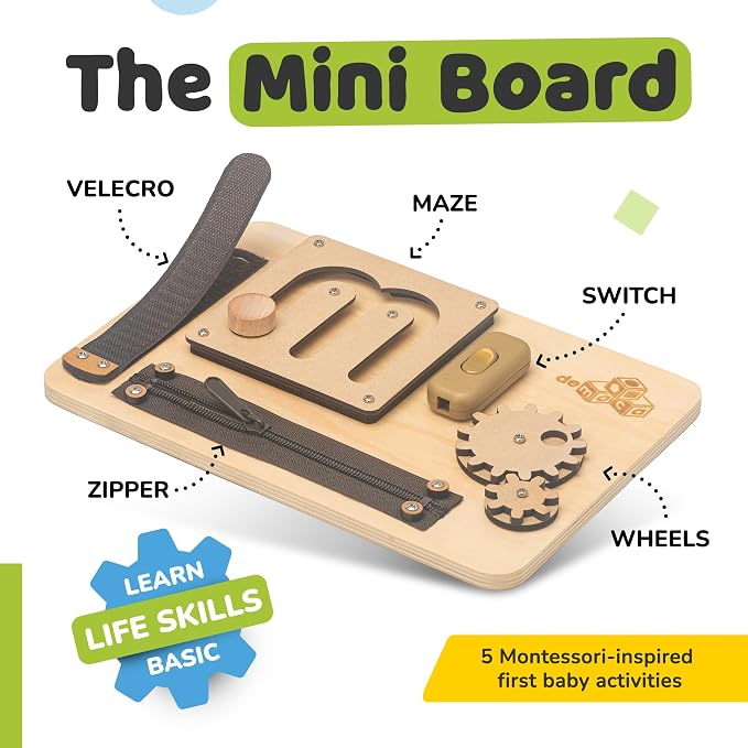 Toddler Busy Board for 1 Year Old, Montessori Baby Wooden Toy | Travel Baby Wooden Montessori Busy Board for Toddlers 1–3, Activity Toy for Early Motor Skills and Travel Play
