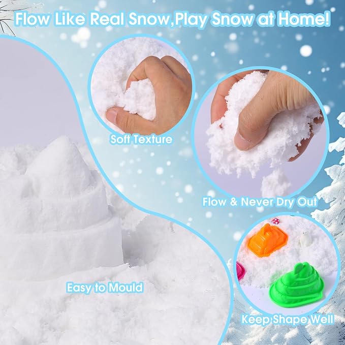 FIIOEOY Snow Sensory Bin, Play Sand Art Kit for Kids with Sensory Sand, Arctic Animal Figures, Winter Wonderland Sensory Snow Toy Birthday Gift for Toddler Ages 3 4 5 6 7 8