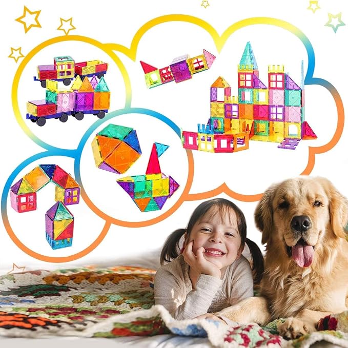 100pcs Magnetic Tiles for Kid Age 3+ Magnetic Blocks Toddlers Toys | Sensory Toy 4 5 6 7 Year Old Boys Girls, Educational Magnet Building Block Christmas Birthday Gift Toys for Kids Ages 4-8 3-5