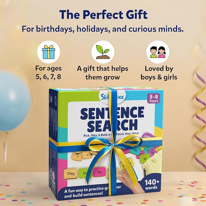 Skillmatics Sentence Search – Educational Board Game, Learning Toy for Kids | Sentence Building Activity, Creative Word Play, Screen-Free Fun, 120+ Tiles (1.3 x 1 Inches), Gift for Ages 5, 6, 7, 8