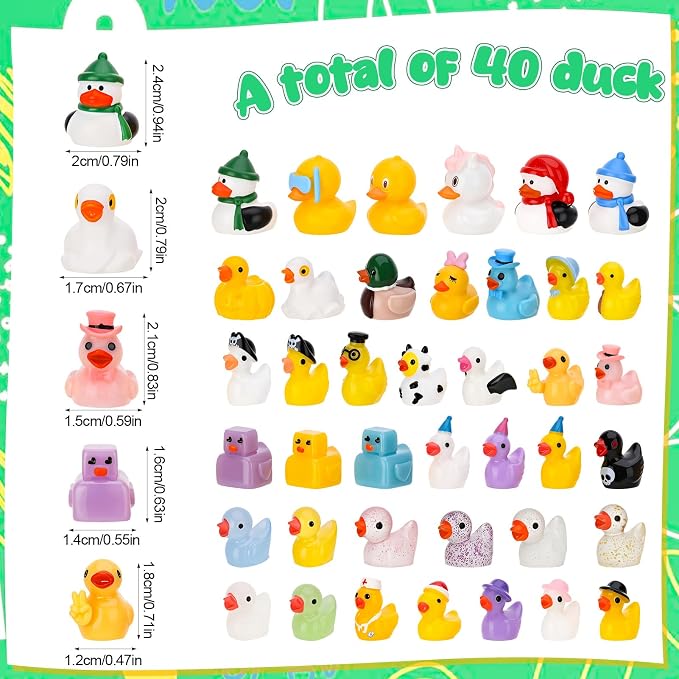 40Pcs Multicolor Mini Resin Ducks, Mini Animals Figures to Hide | Resin Ducks Bulk for Birthday Party Fairy Garden Dollhouse Terrariums Potted (40 Styles)