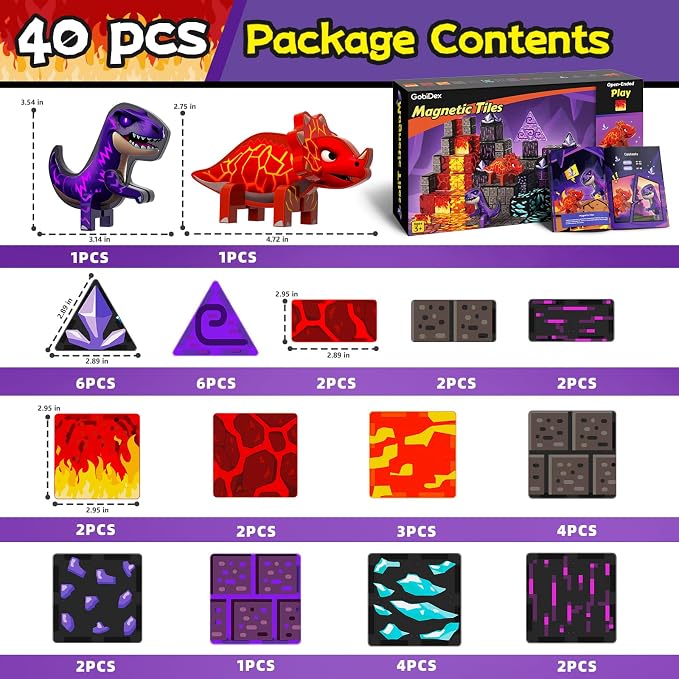 GobiDex Dinosaur Magnetic Tiles Set, Lava Cave Dinosaur Toys for Kids 3+ | Magnetic Blocks Building Set, STEM Construction Toys, Dinosaur World Adventure Playset with Lava Cave Scenes for Kids