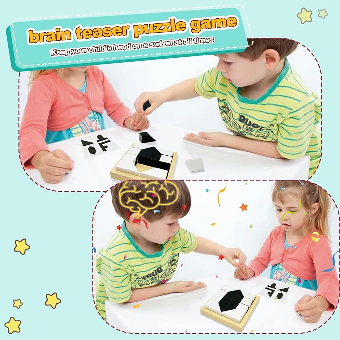 3D Spatial Stacking Puzzle, Brain Teaser for Kids & Adults, 16 ABS Geometric Pieces with Challenge Booklet & Storage Tray
