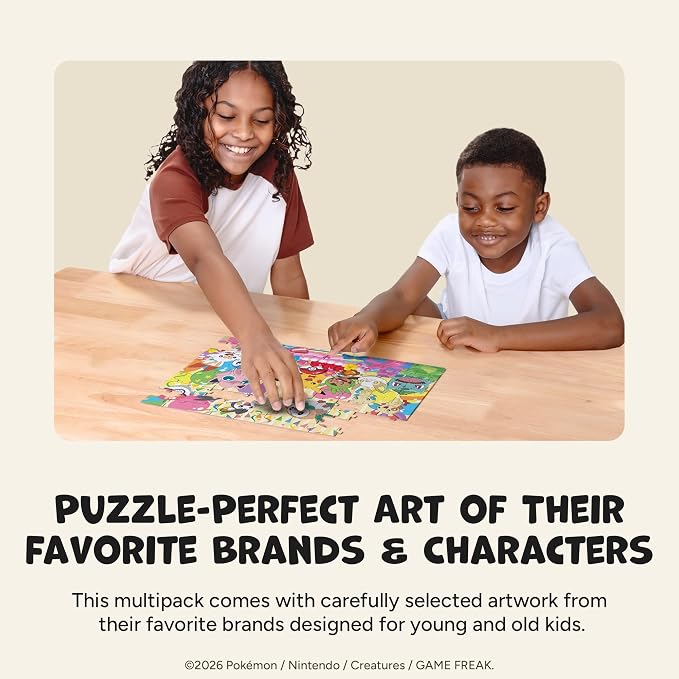 Buffalo Games - Pokémon - 4 Pack 500 Piece Puzzles for Kids Ages 3-6+ | Made in USA, Includes Poster, Giftable Display Box, Frameable Art