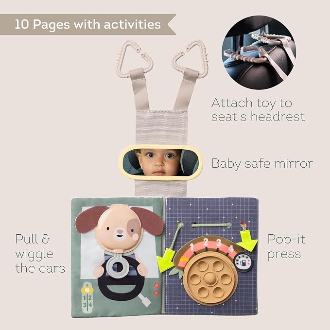Taf Toys Car seat Toys Busy Book for Toddlers 1-3, Montessori Quiet Activity Books Travel Toy with 15 Activities - Montessori Toys Busy Board for baby - Boy Toys Girl Birthday Gift Travel activity car
