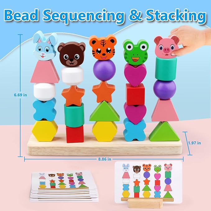 Vinlon Montessori Toddler Game Toys for Boys Girls 2 3 4 Years Old, Cute Animal Vivid Colors Shape Sorting & Stacking Toy Building Blocks Early Learning Educational Toys Easter Basket Stuffers