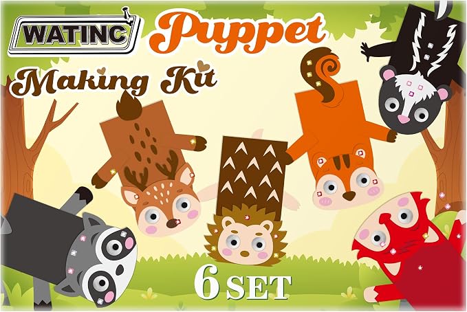 WATINC Hand Puppet Making Kit, Felt Sock Puppet Toys for Kids (Woodland A) | 6 Styles, Make Your Own Storytelling & Role Play Crafts, Creative Group Activity, Party Favors & Gifts for Kids Ages 4-8