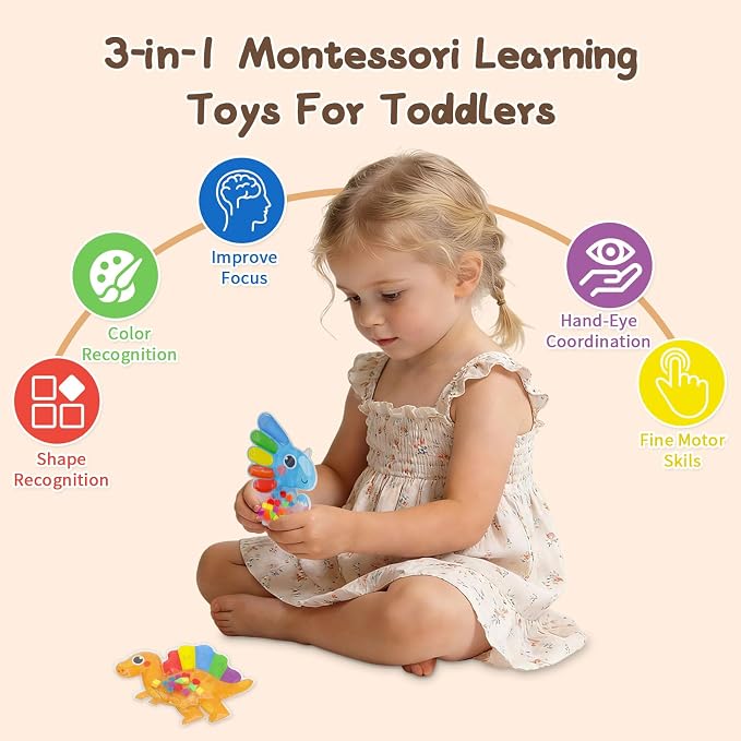 Color Sorting Toys Sensory Toys for Toddlers - 2 Pack Fidget Toys for Preschool Learning Activities, Cute Animal-Shaped Educational Montessori Toy for Kids, Squeeze Toys for with Color Stacking