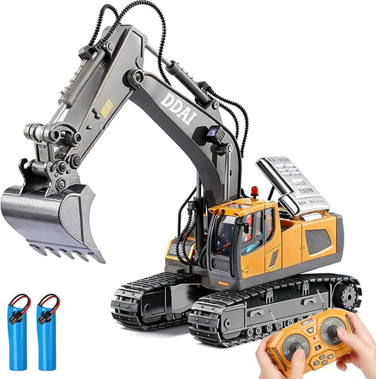 DDAI Remote Control Excavator Toys for Boys 8-12 Kids Best Gift Ideas for Age 3 4 5 6 7 8 9 10+ Year Old Boy Rechargeable RC Construction Excavators Digger Vehicles Engineering Toys with Metal Shovel