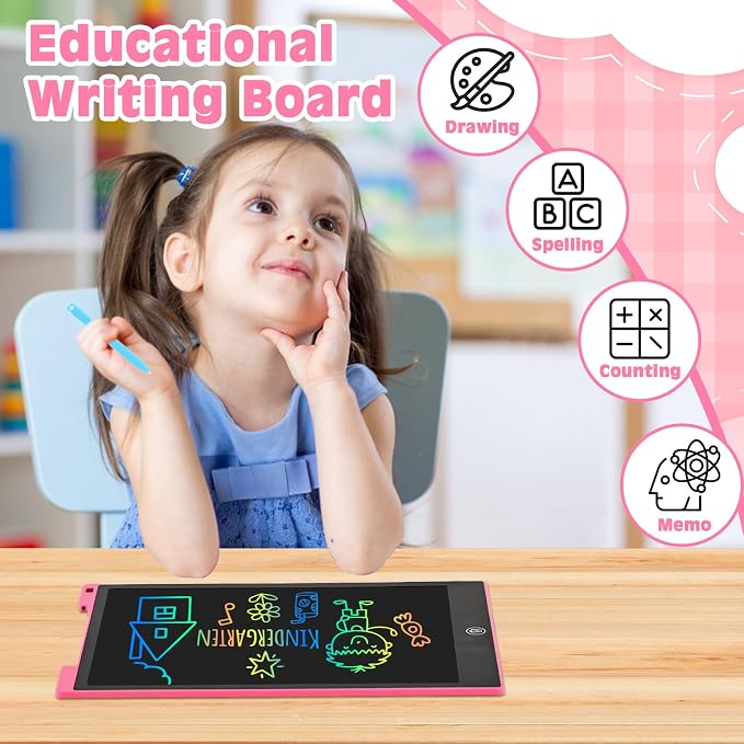 cimetech LCD Writing Tablet, 12 Inch Drawing Pad Doodle Board for Kids | Toddler Girl Toys for 1-3 Year Old, Learning and Educational Kids Toys for 4 5 6 7 8 Year Old Boys Birthday Gift, Pink