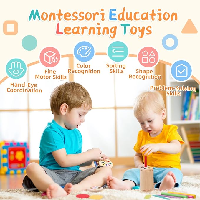 4 in 1 Wooden Color Sorting Toy, Montessori Toys for 2 3 4 Year Old | Fine Motor Skills Preschool Learning Sensory Toys for Toddlers 1-3, Educational Sorting Matching Games, Baby Boys Girls Gifts
