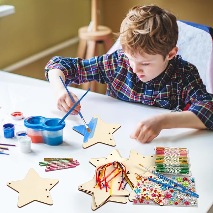 Fennoral 9 Pack Star Wind Chime Kit for Kids Make Your Own Starfish Craft | Wind Chimes for Girls Boys Ornaments DIY Coloring for Summr Art Project Party Decoration Birthday Gift