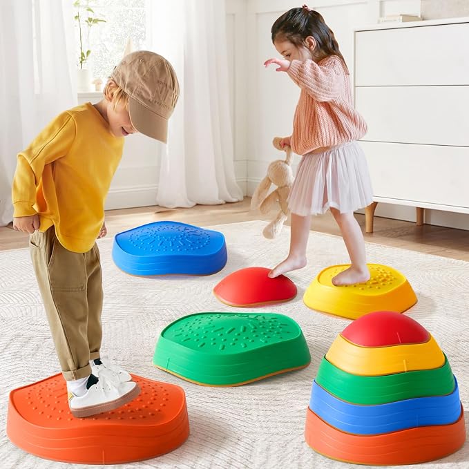 Tiny Land Stepping Stones for Kids, 5pcs Non-Slip Balance Toddler Toys | Sensory Stepping Stones for Toddlers 3-5 to Promote Balance, Coordination, and Active Play Skills Indoors or Outdoors