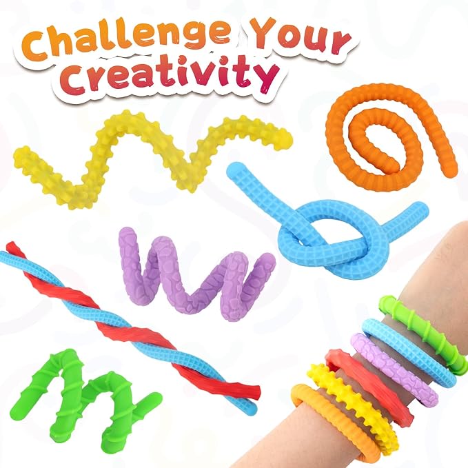 Fidget Toys for Kids 3+, Textured Silicone Sensory Sticks, 6 Pack | Sensory Toys for Anxiety Relief, Autism Toys for Toddlers with Autism, Travel Toys for Kids 3+ & Adults