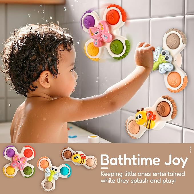 Pop Suction Cup Spinner Airplane Travel Toys for 1 Year Old Boy Girl | Novelty Spinning Tops Infant 12 18 Months,1 2 Year Old Boy Birthday Gift for Toddlers ,Sensory Baby Bath Toy Kids Ages 1-3