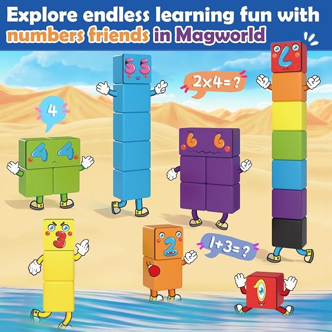 Magnetic Blocks World Number Building Cubes for Toddlers Age 3+ Boys Girls | STEM Educational Sensory Toys, Preschool Learning Toddlers Blocks, Number Games 1-10, Birthday Gifts for Kids Age 3+