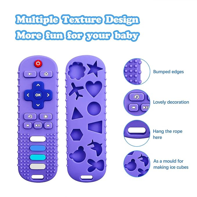 ROBBEAR Baby Teething Toys, Food Grade Silicone Teether for Babies 3 6 12 18 Months, TV Remote Shape Toddlers Chew Toys, Freezer BPA Free (Pink+Blue)