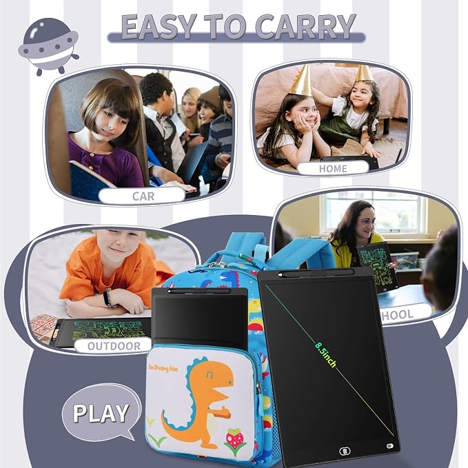 Genialba LCD Writing Board 8.5 Inches, Colourful Electronic Tablet, Portable Erasable Drawing Board, Graphic Tablet for Children's Games 3 4 5 6 7 Year Old Kid Boys Girls (Black)