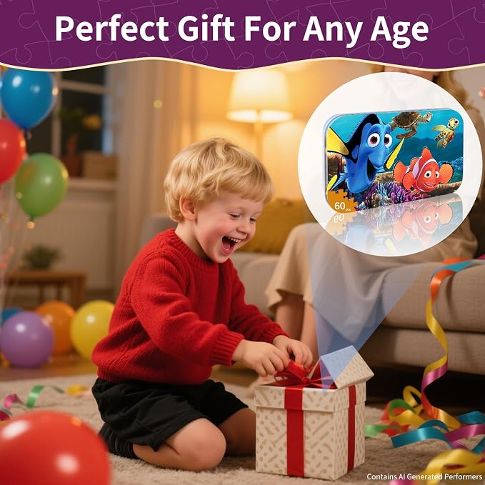 Toddler Puzzles Ages 3-8, 60 Pieces Jigsaw Puzzles in Metal Box, Educational Learning Toys for Boys and Girls, Premium Puzzle Games