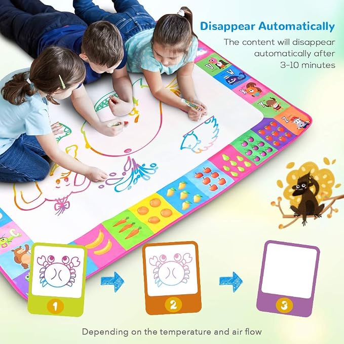 Water Doodle Mat - Kids Painting Drawing Board, Gift Toy for Ages 3-12 Pink | Great Water Doodle Mat - Kids Painting Drawing Board Toy, Color Magic Pens Gift Set for Ages 3-12 Girls Boys Toddlers