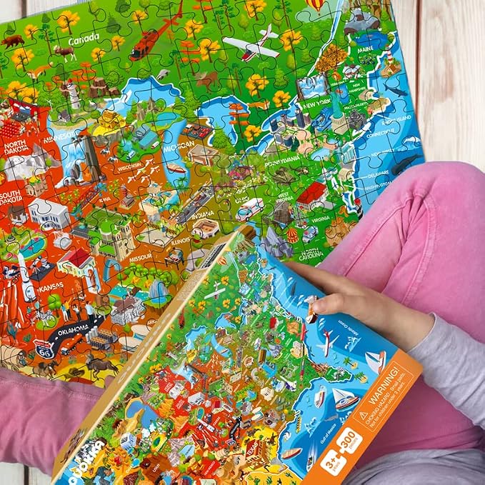 300 Piece Puzzles for Kids Ages 6-8 - 3 Jigsaw Kids Puzzles Ages 4-6 | Puzzles for Kids Ages 8-10 Learning United States Map, World and Space - Educational Game for Children 12 Year Old