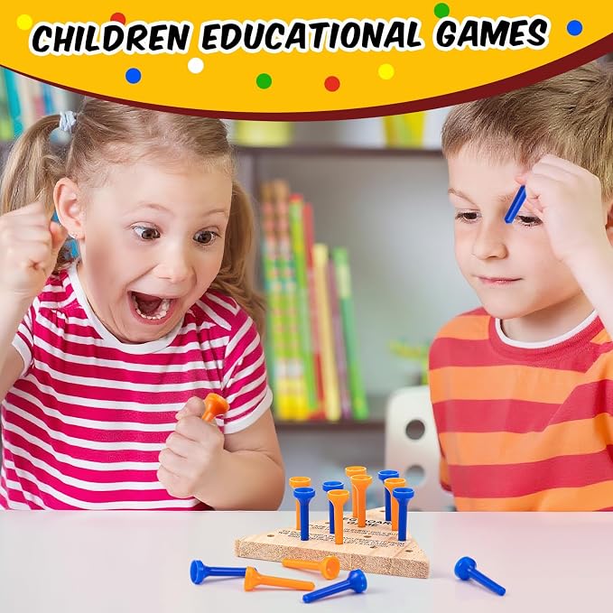 Estune 2 Pack Wooden Triangle Peg Game Kids Educational Board Portable Travel Table Game Strategy Toy Gift for Christmas Children Family Adults Fun Learning Puzzles