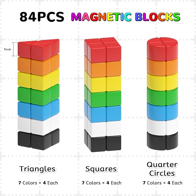 Hiwawind 84pcs Magnetic Blocks,Toys for 3 Year Old Boys & Girls, Sensory Toys for Kids with Autism, STEM Preschool Montessori Toys for Toddlers 3-5, Christmas Toys Birthday Gifts for Grandkids