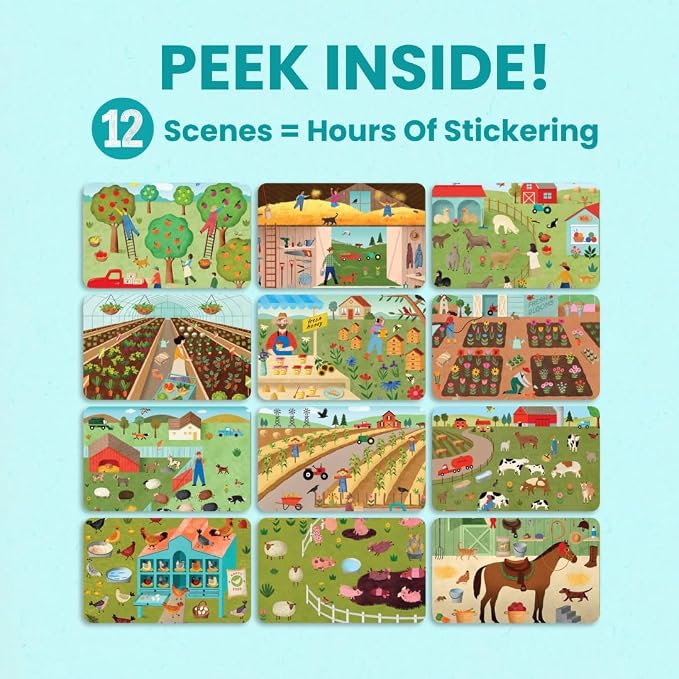 Cupkin Farm Animal Coloring & Sticker Activity Book | 500+ Stickers | Spiral-bound kids craft format with 12 scenes, 12 art pages, side-by-side viewing, and an easy-peel design for ages 2–8