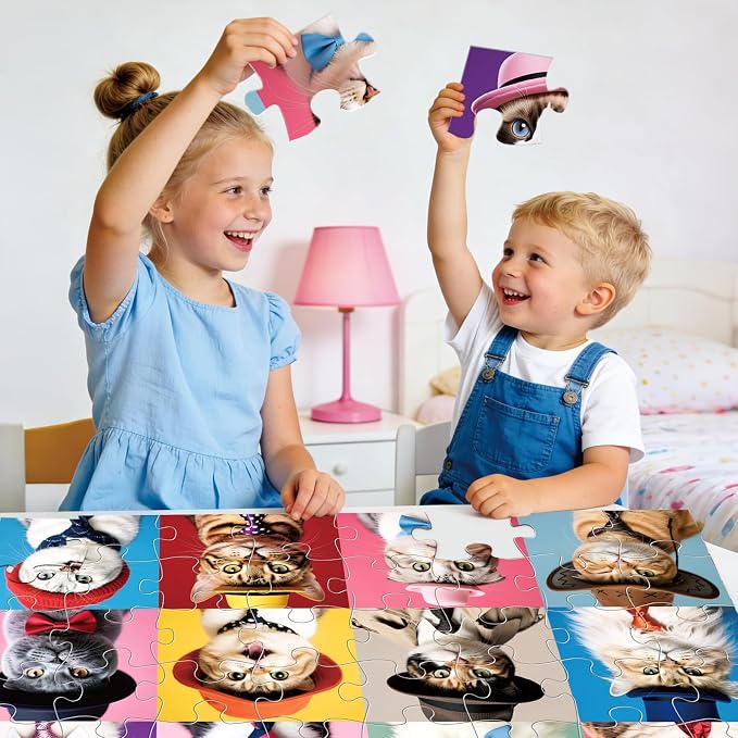 Jumbo Floor Puzzle for Kids,48 Piece Cute Cat Jigsaw Puzzle Ages 3-8 | Pet Cat Puzzle,Extra-thick Cardboard,Preschool Learning Toy,35x24 in Completed,Ages 3-8,Educational Gift for Boys and Girls