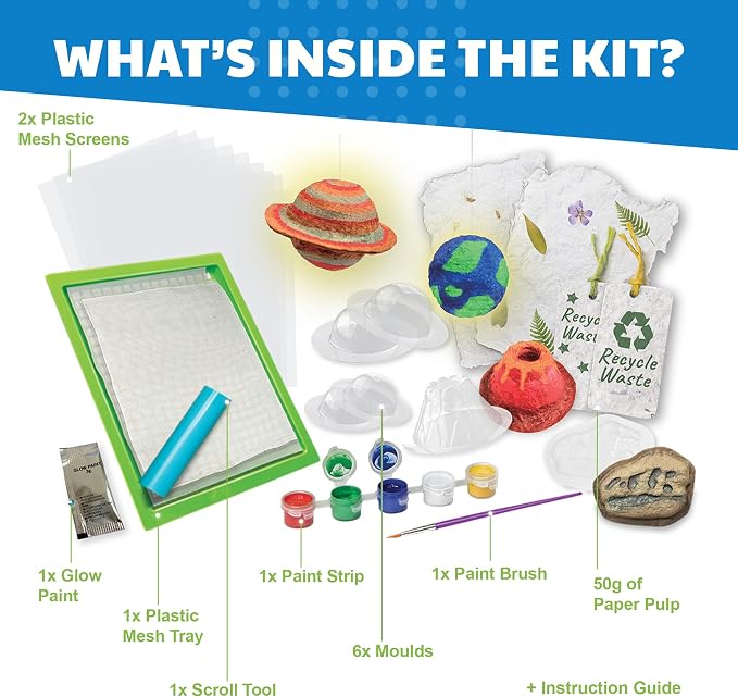 4M Green Science Paper Making Kit for Kids Ages 5-12 – Recycled Paper Craft STEM Set with Moulds, Glow-in-the-Dark Paint, Dinosaur & Planet Molds, Red Dot Award Winner, Eco-Friendly DIY Gift