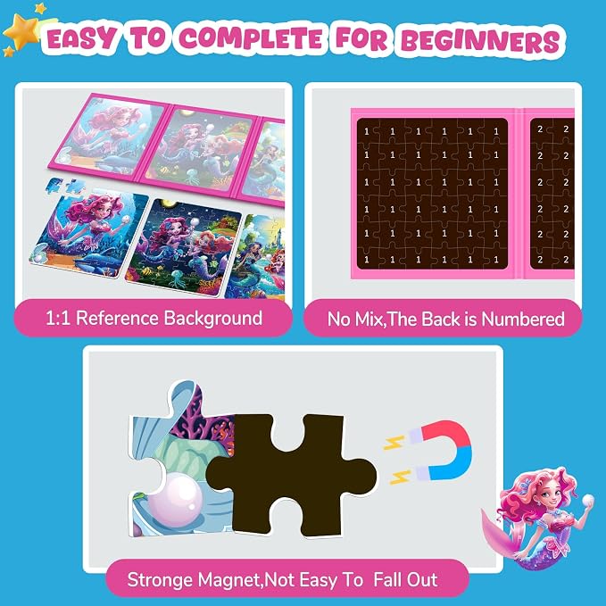 Homicozy Magnetic Puzzles for Toddler Kids 3-8, Mermaid Princess Travel Toy | 36-Pieces Magnetic Puzzles for Girls Ages 3-5 4-6, Car Airplane Road Trip Activities, Quiet Screen-Free Game, Birthday Gifts