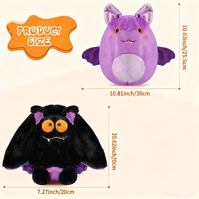 MIAODAM Halloween Purple Bat Plush, Reversible Bat Stuffed Animal Plushies | 11 Inch Cute Bat Zipper Plush, Perfect Halloween Decor & Holiday Gifts for Toddlers