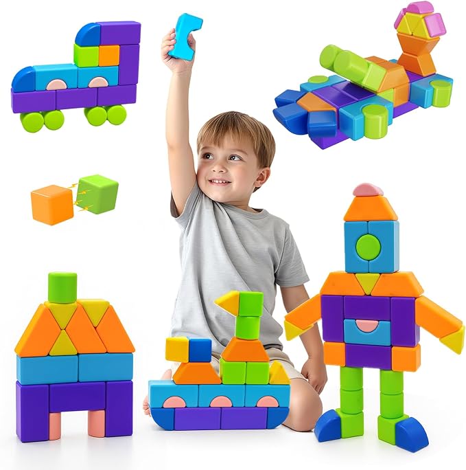 Pairez Toys Magnetic Building Blocks, Magnetic Blocks for Kids Ages 4-8 | 37 PCS 3D Multi-Shape Stacking Blocks, Sensory Montessori Magnet Cubes Toys for Boys & Girls, Toddler Travel Toys, Kids Gifts