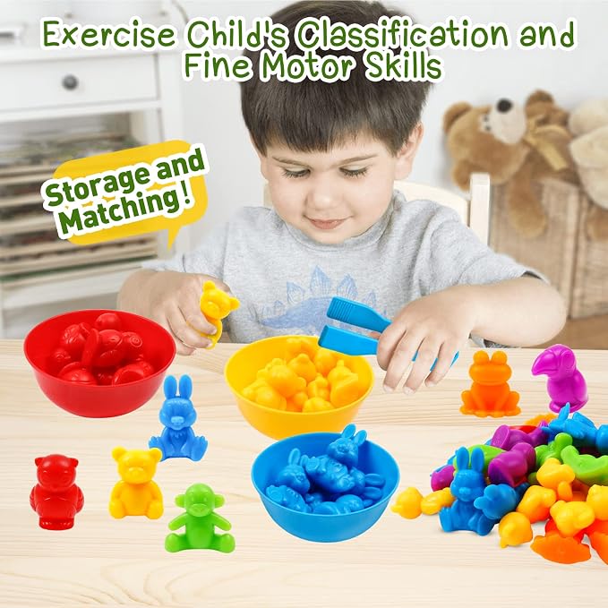 Counting Color Sorting Toys Animals Matching Games with Rainbow Bowls,Preschool Learning Educational Montessori Sensory Training Easter Basket Stuffers Gifts for 3 4 5 Year Old Kids