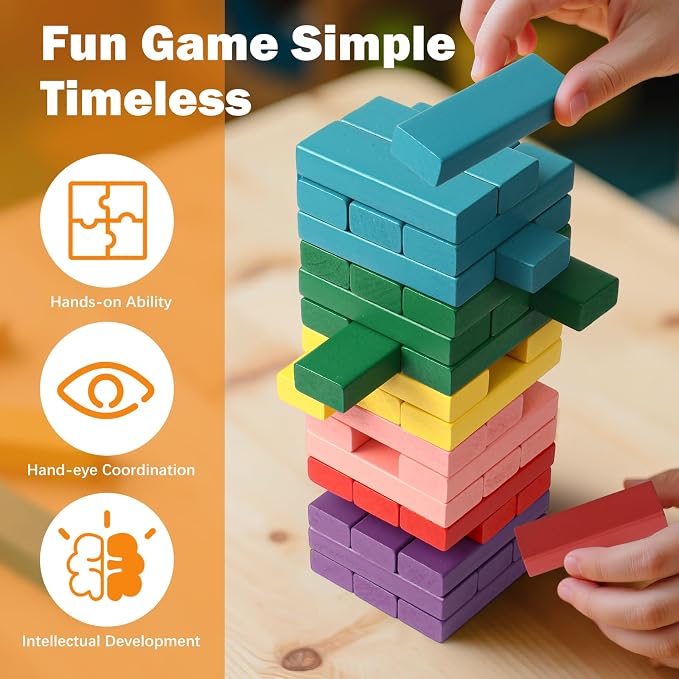 Lewo Wooden Stacking Board Games Building Blocks for Kids Boys Girls- 48 Pieces