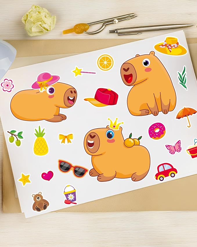 Aowplc Capybara Make-a-Face Stickers, 32 Sheets for Kids’ Crafts, Fun Capybara Party Favors & Birthday Decorations