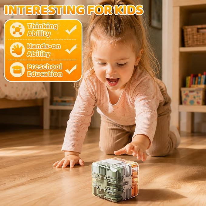 3D Rolling Ball Puzzle Maze Cube - 3x3 Color-Match Game | Solving Brain Teaser, Education Sensory Learn Birthday Gifts for Boys Girls Kids 3-5 5-8+ Year Old Adults
