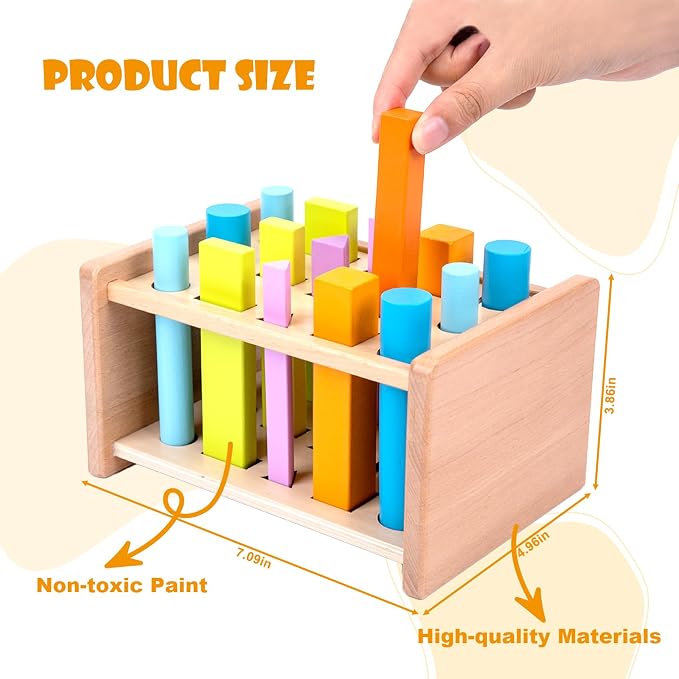 Adena Montessori 15-Piece Shape Sorting Sticks Toy, 1-3y | 15 gradient-colored pegs + pegbox. Builds color/shape recognition, fine motor & problem-solving. Montessori gift 1-3y.