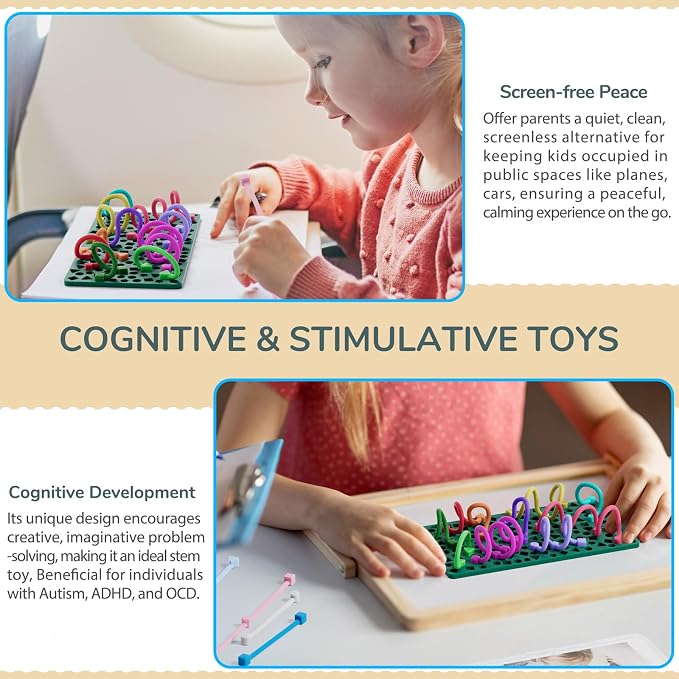 Sensory Activity Board for Kids Boys Girls, Fidget Toys for Stress Anxiety Autistic ADHD, Fidgets for Classroom Travel Airplane Toys for 3+ Year Old, Portable Travel Storage Box & 14 Strings