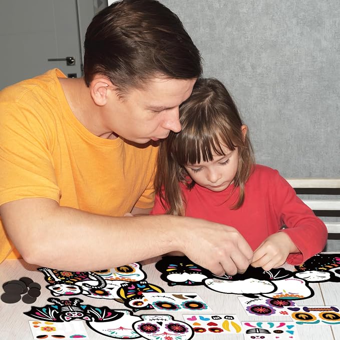 Haooryx Day of The Dead Sugar Skull DIY Magnet Stickers Paper Craft Kit | 30 Set Make Your Own Dia de Los Muertos Art Craft, Halloween Mexican Festival Party Gift, Bulletin Board Refrigerator Decor