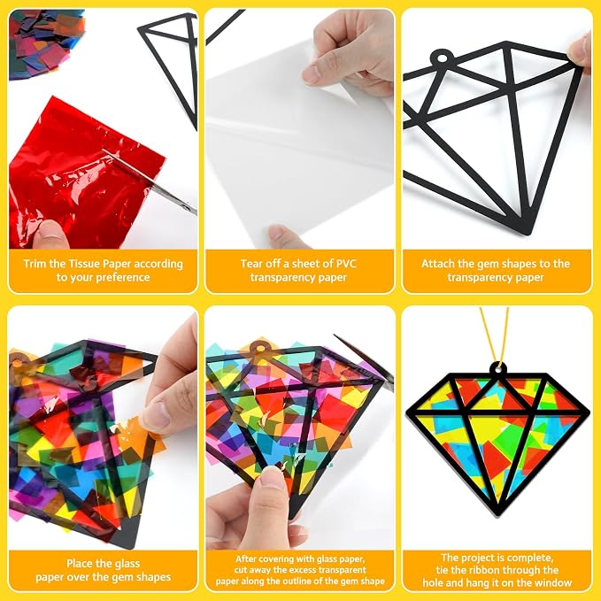 Lonfliness 32Sets Jewel Suncatchers Ornaments Kit DIY Window Stained Glass Effect Paper for Sun Catchers Craft Home Decor Creative Art Projects Activity Birthday Gift