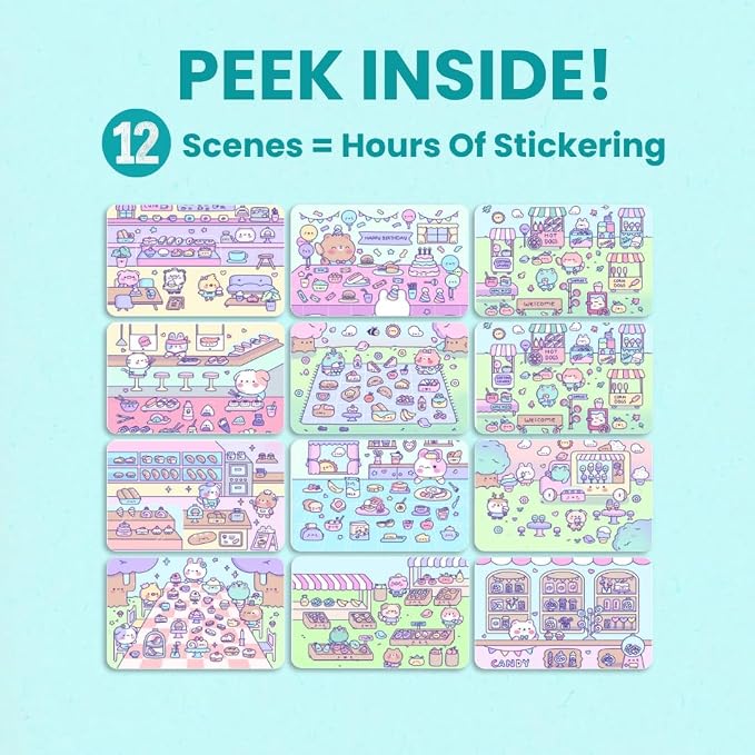 Cupkin Cute Foods Around Town Coloring & Sticker Book | 500+ Stickers | Spiral-bound kids craft format with 12 scenes, 12 art pages, side-by-side viewing, and an easy-peel design for ages 2–8