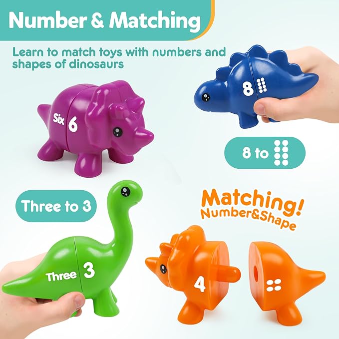 TSYAN Matching Number Counting Dinosaur Toys with Double-Sided 1 2 3 Number Preschool Learning Sensory Sorting Educational Fine Motor Toys Sets for Kids